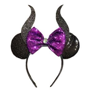 Women’s Handmade Maleficent Horned Minnie Ears Headband with Purple Bow - NWOT